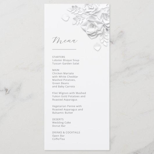 3D Papieren Gesneden Witte Rozen Menu (Voorkant)