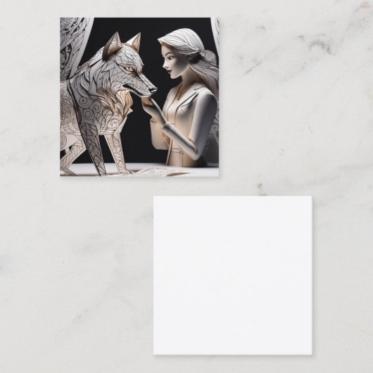 3D Papieren poppendrama, wolf en meisje Vierkante Visitekaartje (Voorkant / Achterkant)