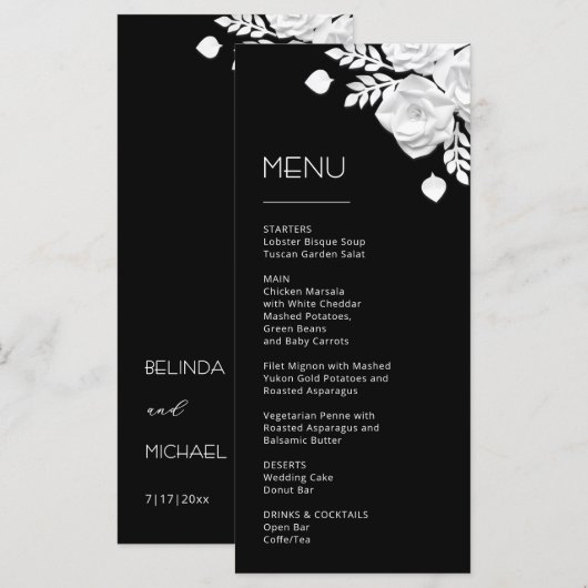 3D Papieren Witte Rozen Menu (Voorkant / Achterkant)