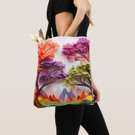 3D Papierlaag Multicolor Tree Landscape Gift Tote Bag