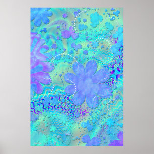 3D Pastel Flower Psychedelic Art Poster