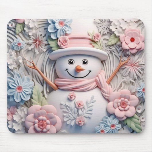 3D Pastel Sneeuwman Muismat (Voorkant)