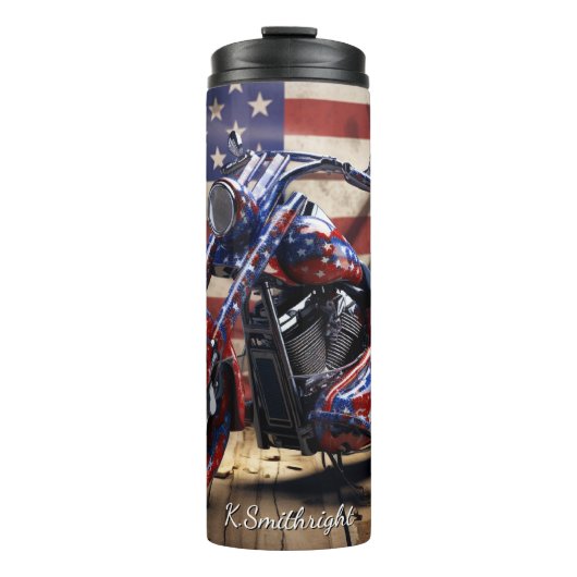 3D Patriottische Motorfiets Houten Vloer Thermosbeker (Voorkant)