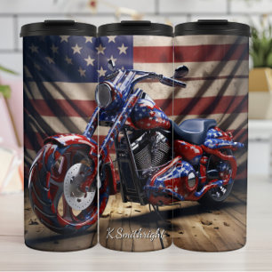 3D Patriottische Motorfiets Houten Vloer Thermosbeker