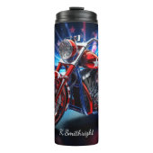 3D Patriottische Motorfiets Rood Wit Blauw Thermosbeker (Voorkant)