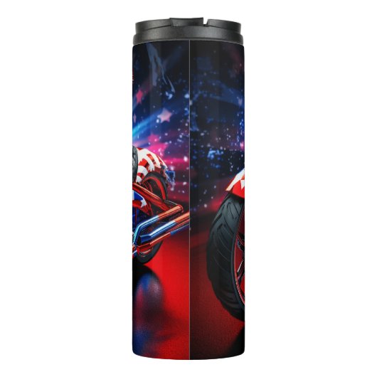 3D Patriottische Motorfiets Rood Wit Blauw Thermosbeker (Achterkant)