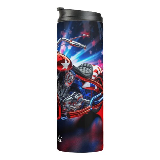 3D Patriottische Motorfiets Rood Wit Blauw Thermosbeker (Geroteerd rechts)