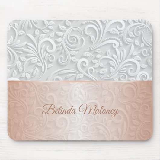 3D Patroon White Rose Gold Muismat (Voorkant)