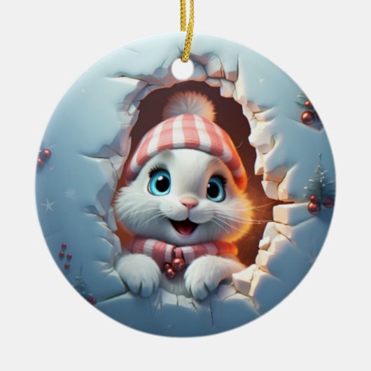 3D Personalized Christmas Bunny Keramisch Ornament (Voorkant)
