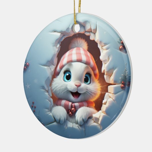 3D Personalized Christmas Bunny Keramisch Ornament (Links)