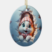 3D Persoonlijke Kerstkonijn Keramisch Ornament (Rechts)