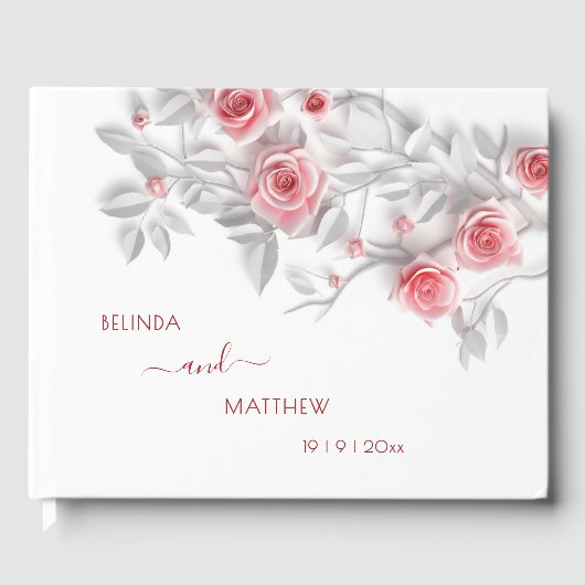 3D Pink Gray Roses | Wedding Gastenboek (Voorkant)