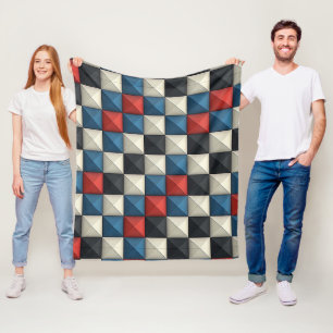 3D piramidale geometrische patroon – Rood, Blauw & Fleece Deken