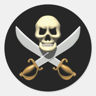 3D Pirate Skull en Crossed Swords Ronde Sticker