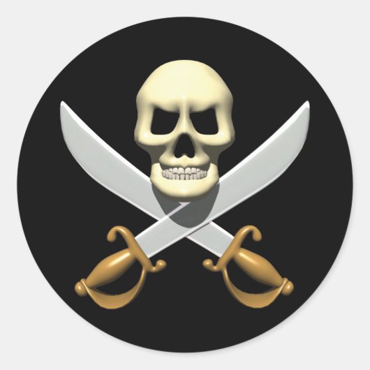 3D Pirate Skull en Crossed Swords Ronde Sticker (Voorkant)