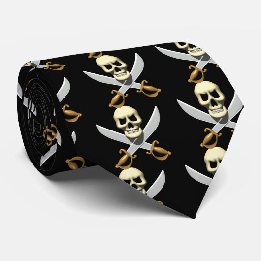 3D Pirate Skull en Crossed Swords Stropdas (Opgerold)