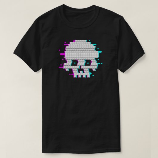 3D Pixel Schedel Glitch Kunst Gamer Cadeau T-shirt (Design voorkant)