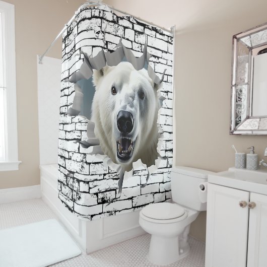 3D Polar Bear Wall Break Art – Realistic Safari Douchegordijn (In situ)