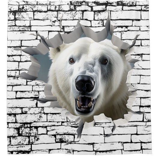 3D Polar Bear Wall Break Art – Realistic Safari Douchegordijn (Voorkant)