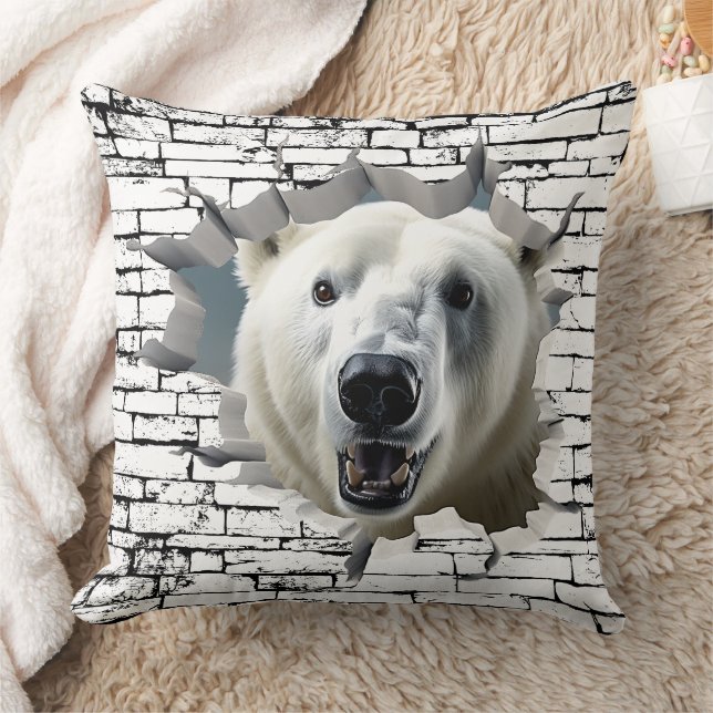 3D Polar Bear Wall Break Art – Realistic Safari Kussen (Deken)