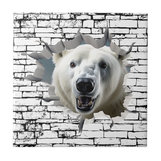 3D Polar Bear Wall Break Art – Realistic Safari Tegeltje (Voorkant)