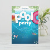 3D Pool Party Birthday Invitation Kaart (Staand voorkant)