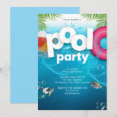 3D Pool Party Birthday Invitation Kaart (Voorkant / Achterkant)