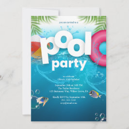 3D Pool Party Birthday Invitation Kaart