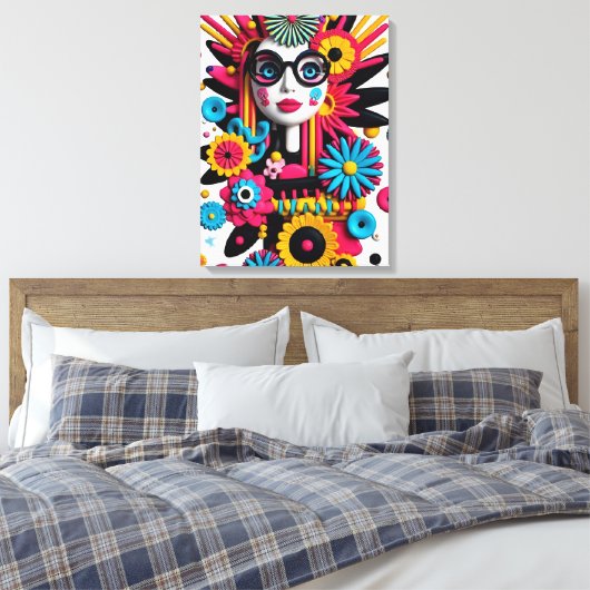 3D Pop Art Portrait – Kleurrijke Abstracte Vrouw m Canvas Afdruk (Insitu (Slaapkamer))