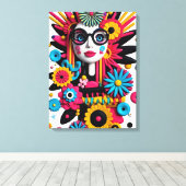 3D Pop Art Portrait – Kleurrijke Abstracte Vrouw m Canvas Afdruk (Insitu (Houten vloer))