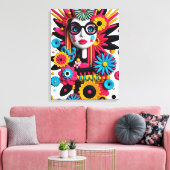 3D Pop Art Portrait – Kleurrijke Abstracte Vrouw m Canvas Afdruk (Insitu (Woonkamer))