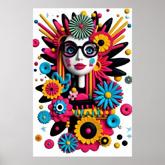 3D Pop Art Portrait – Kleurrijke Abstracte Vrouw m Poster (Voorkant)