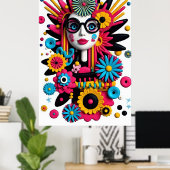 3D Pop Art Portrait – Kleurrijke Abstracte Vrouw m Poster (Thuiskantoor)