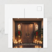 3D prachtige dubbele deuren kerstkaarsen graveren Briefkaart (Voorkant / Achterkant)