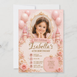 3D prinses verjaardagsuitnodiging template | Roze  Kaart