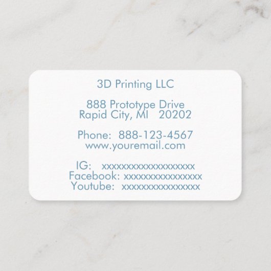 3D printing machine Visitekaartje (Achterkant)