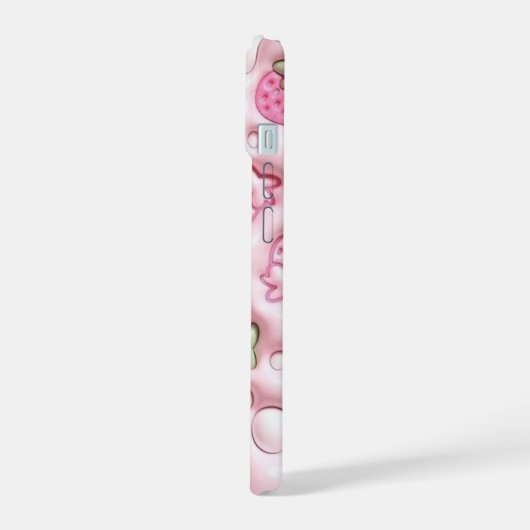 3D Puffy Roze Aardbei en Melk Telefoon Case iPhone 15 Case (Linkerkant)