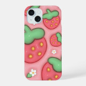 3D Puffy Roze Aardbei Esthetische Telefoon Case iPhone 15 Case (Achterkant)