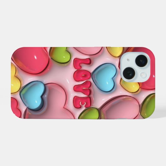 3D Puffy Roze Liefde Hart Telefoon Case iPhone 15 Case (Achterkant horizontaal)