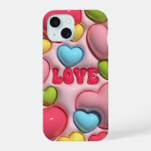 3D Puffy Roze Liefde Hart Telefoon Case iPhone 15 Case (Achterkant)