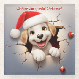 3D Puppy Kerstmis Glazen Onderzetter