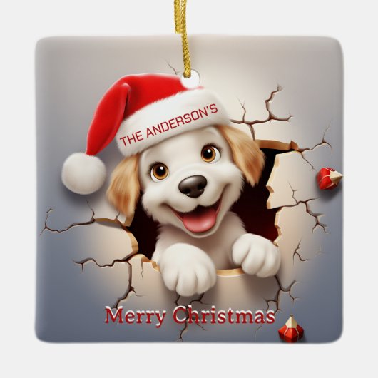 3D Puppy Kerstmis Keramisch Ornament (Voorkant)