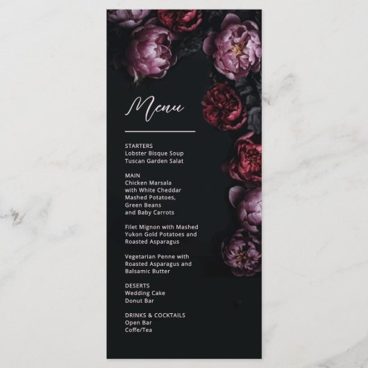 3D Purple and Dark Red Peony Wedding Menu (Voorkant)