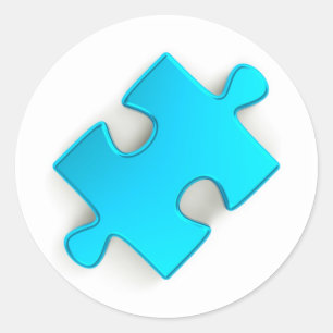 3D Puzzle Piece (Metallic Blue) Ronde Sticker