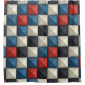 3D Pyramidal Geometric Pattern – Red, Blue & Cream Douchegordijn (Voorkant)