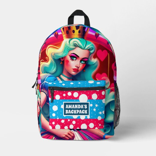 3D Queen of Hearts Gepersonaliseerde Kinder naam Bedrukte Rugzak (Voorkant)