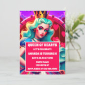 3D Queen of Hearts Uitnodiging voor verjaardag (Staand voorkant)