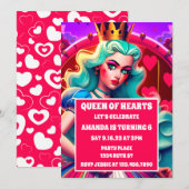 3D Queen of Hearts Uitnodiging voor verjaardag (Voorkant / Achterkant)