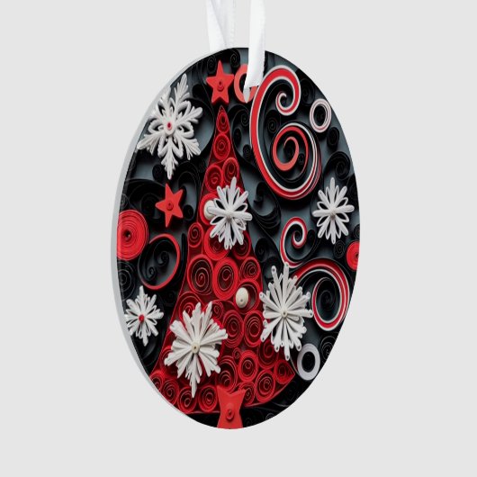 3d Quilled Paper Art Kerstboom en Sneeuwvlokken Ornament (voorkant)