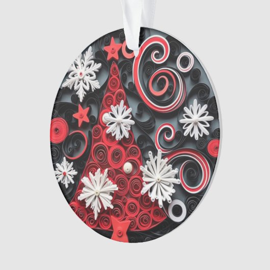 3d Quilled Paper Art Kerstboom en Sneeuwvlokken Ornament (voorkant)